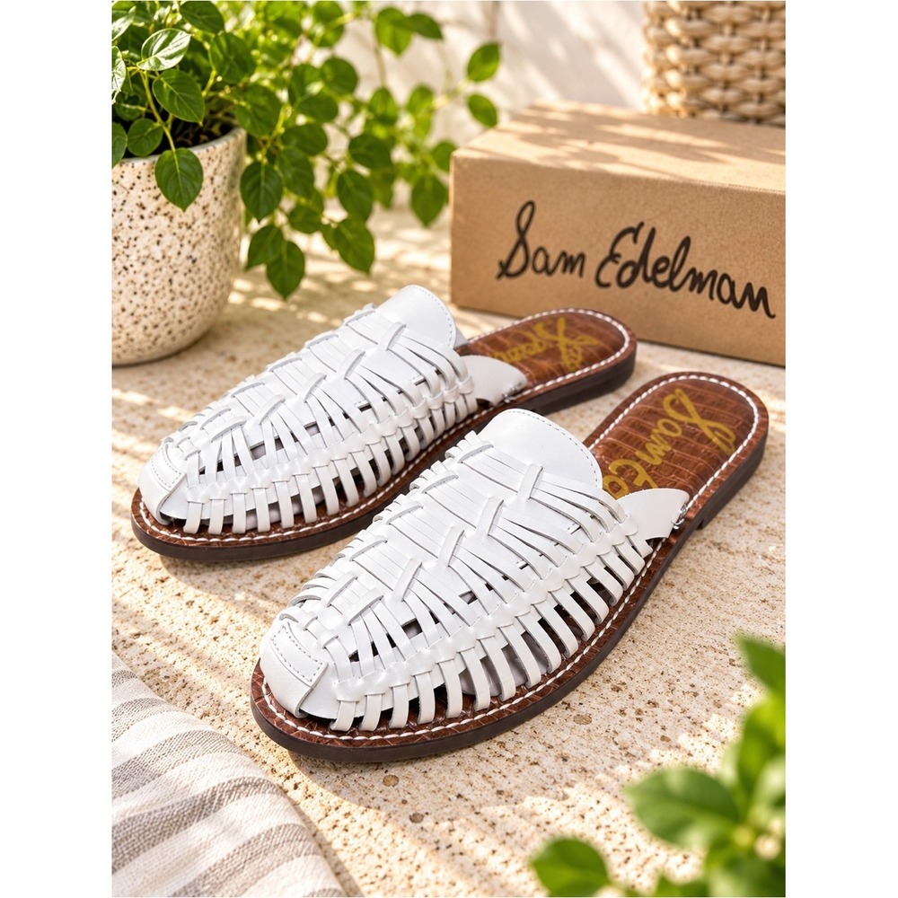 Sam Edelman Keelyn White Woven Leather Mule Sandals Womens Size 7.5 NWOB